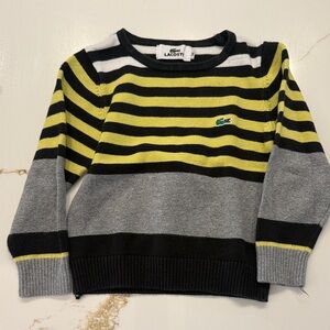 Lacoste Yellow, Black & Gray Striped Crew Sweater